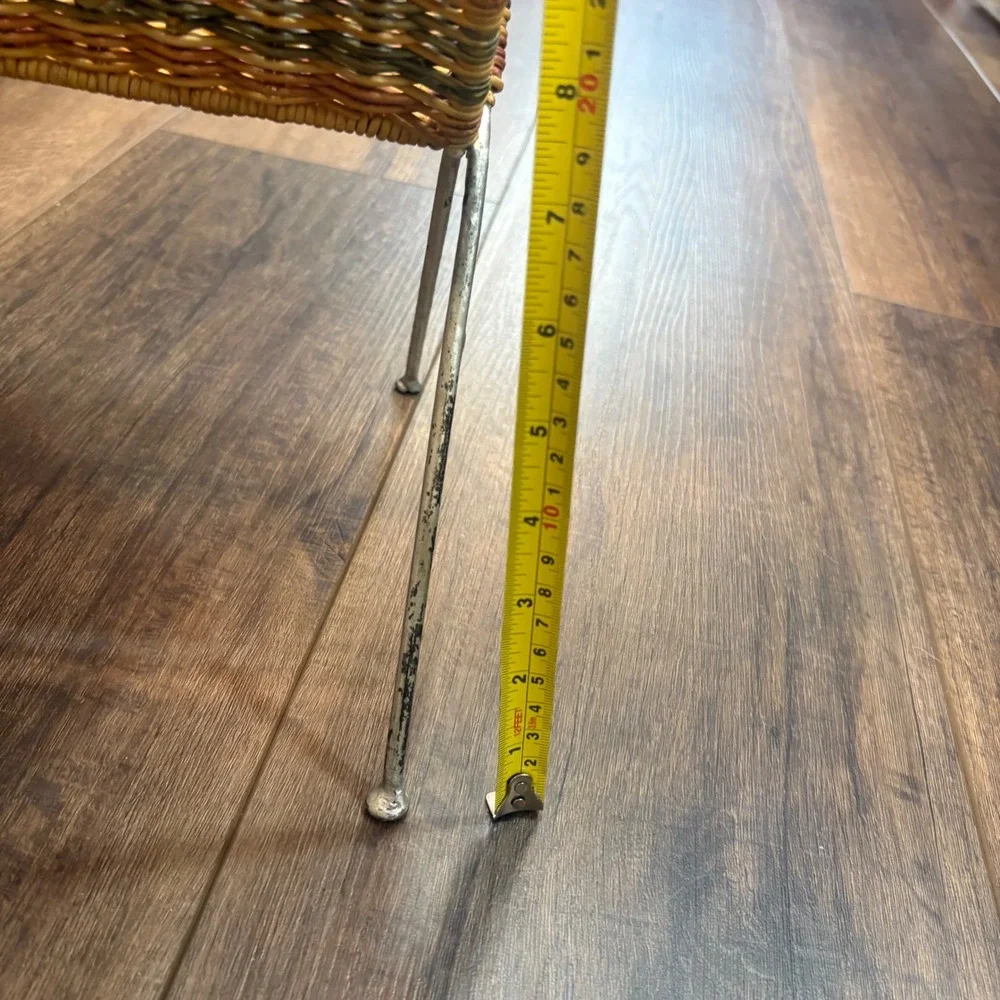 Vintage Wicker Magazine Rack Folding Metal Floor Stand Woven Boho Earth Tones